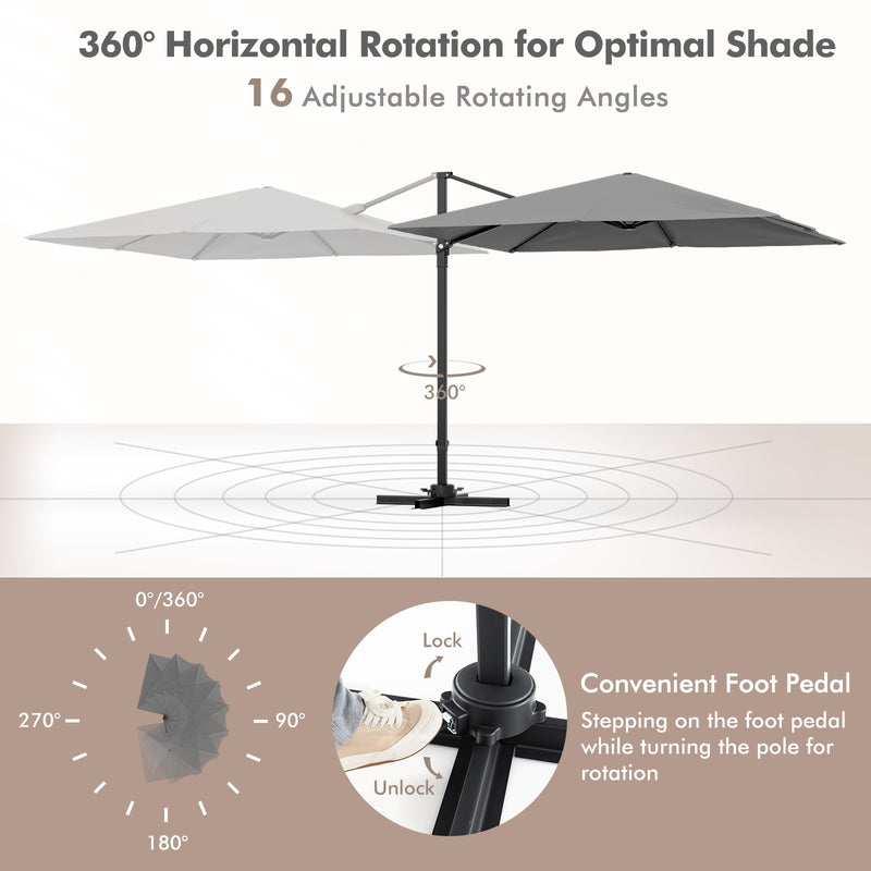 Costway - 9.5 Feet Square Patio Cantilever Umbrella with 360° Rotation-Gray