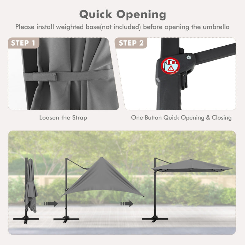 Costway - 9.5 Feet Square Patio Cantilever Umbrella with 360° Rotation-Gray
