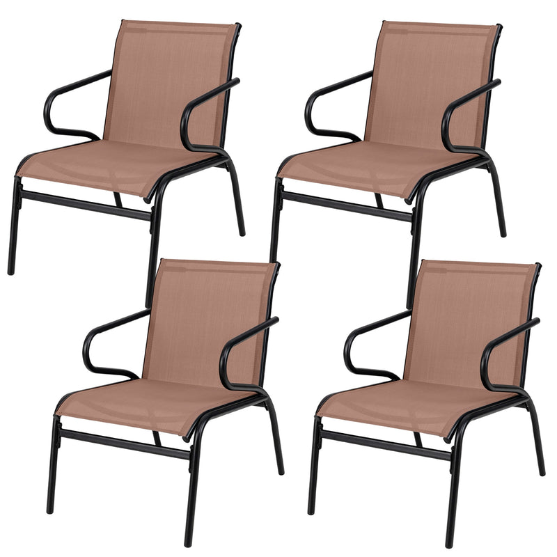Costway - Patio Chairs Set of 4 with Breathable Fabric for Poolside-Coffee