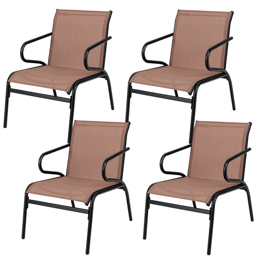 Costway - Patio Chairs Set of 4 with Breathable Fabric for Poolside-Coffee