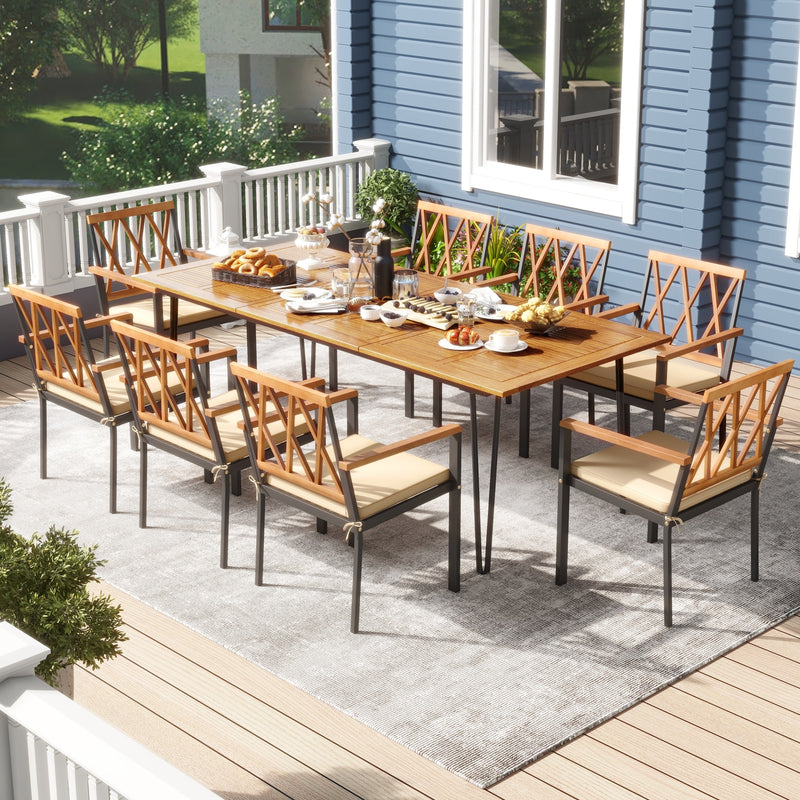 Costway - Acacia Wood Outdoor Furniture Set 9 Pieces Patio Dining Set with 8 Chairs