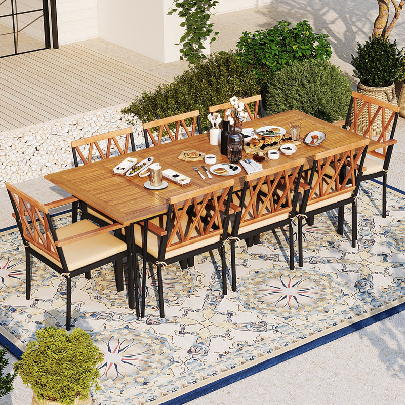 Costway - Acacia Wood Outdoor Furniture Set 9 Pieces Patio Dining Set with 8 Chairs
