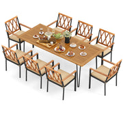 Costway - Acacia Wood Outdoor Furniture Set 9 Pieces Patio Dining Set with 8 Chairs