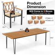 Costway - Acacia Wood Outdoor Furniture Set 9 Pieces Patio Dining Set with 8 Chairs