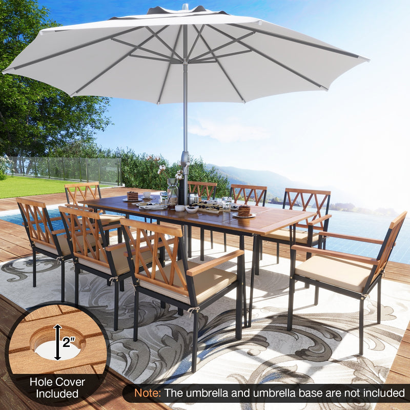 Costway - Acacia Wood Outdoor Furniture Set 9 Pieces Patio Dining Set with 8 Chairs