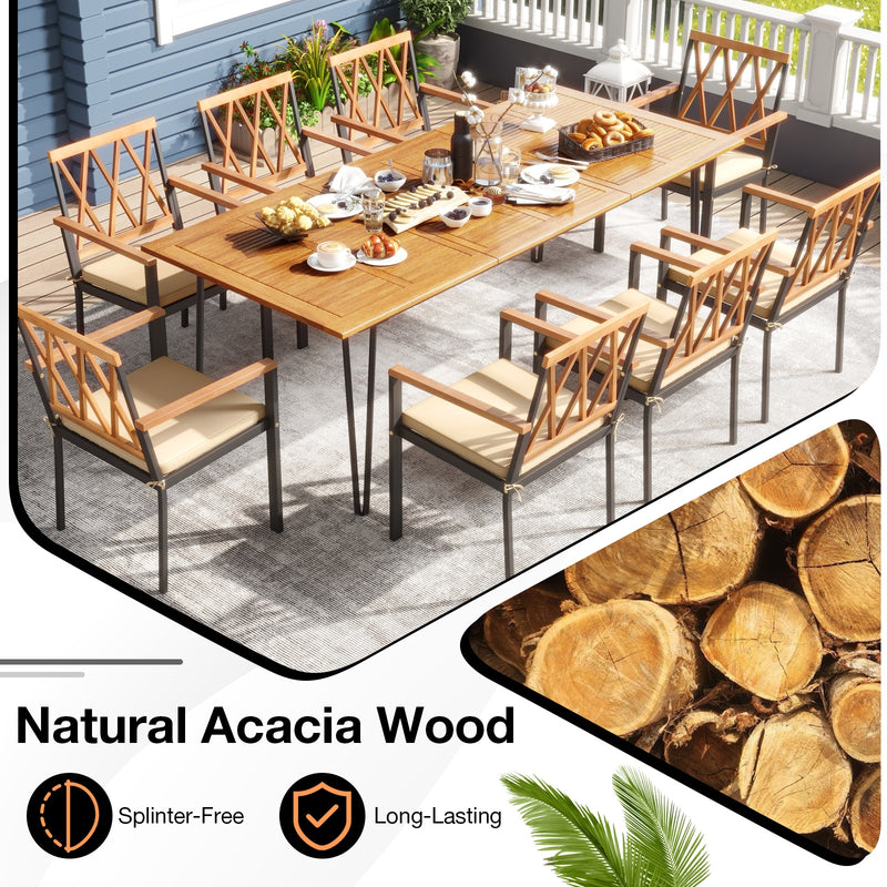 Costway - Acacia Wood Outdoor Furniture Set 9 Pieces Patio Dining Set with 8 Chairs