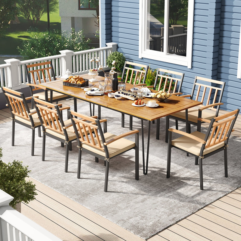 Costway - 9 Pieces Patio Dining Outdoor Furniture Set with 8 Chairs and Umbrella Hole