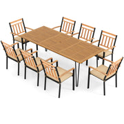 Costway - 9 Pieces Patio Dining Outdoor Furniture Set with 8 Chairs and Umbrella Hole