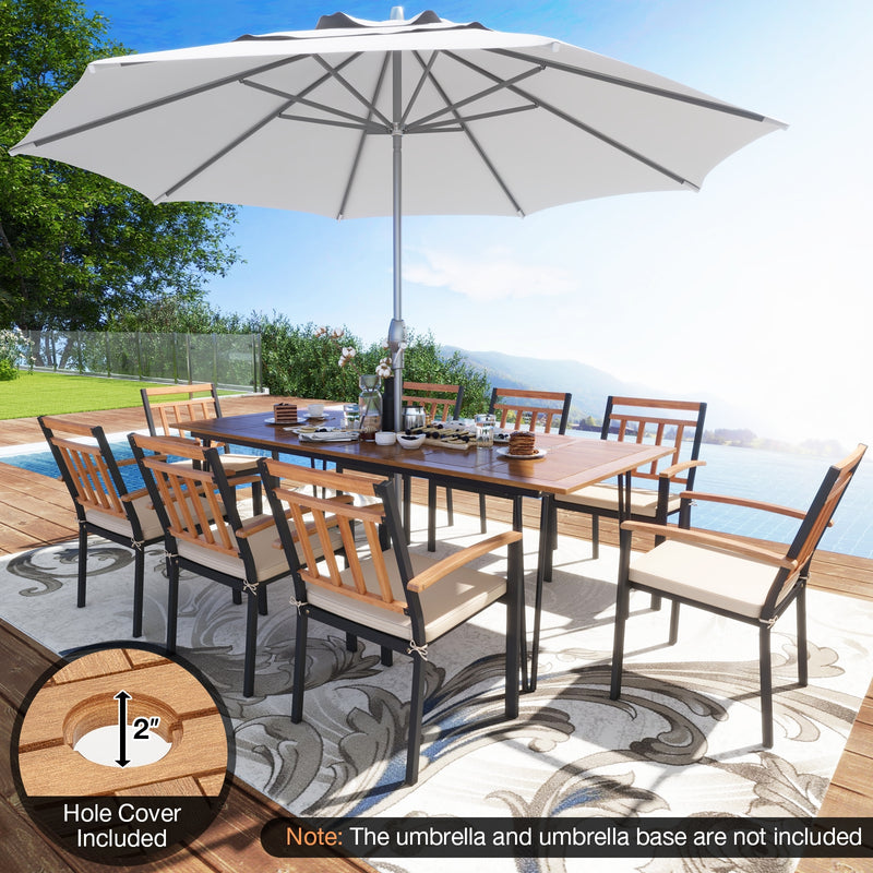 Costway - 9 Pieces Patio Dining Outdoor Furniture Set with 8 Chairs and Umbrella Hole