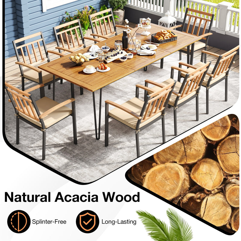 Costway - 9 Pieces Patio Dining Outdoor Furniture Set with 8 Chairs and Umbrella Hole