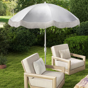 Costway - 6.5 FT Beach Umbrella with Fringe Outdoor Tassel Umbrella with Push Button Tilt-White