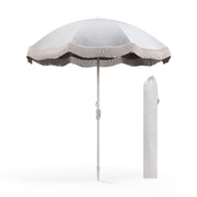 Costway - 6.5 FT Beach Umbrella with Fringe Outdoor Tassel Umbrella with Push Button Tilt-White