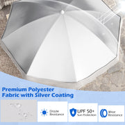 Costway - 6.5 FT Beach Umbrella with Fringe Outdoor Tassel Umbrella with Push Button Tilt-White