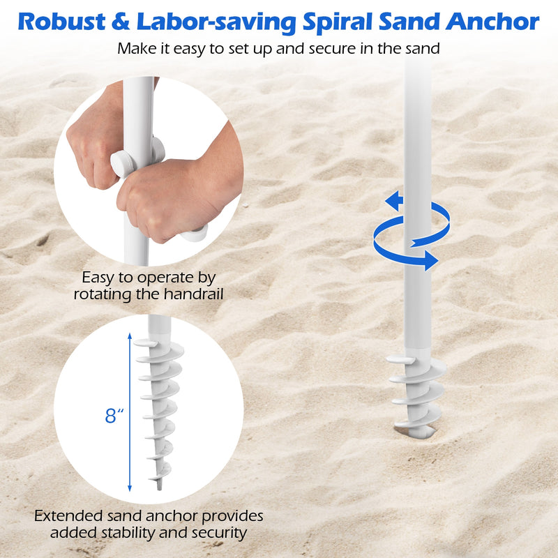 Costway - 6.5 FT Beach Umbrella with Fringe Outdoor Tassel Umbrella with Push Button Tilt-White