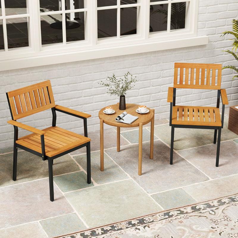 Costway - Patio Outdoor Dining Chair Set of 2 with Metal and Acacia Wood Frame