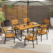 Costway - Patio Outdoor Dining Chair Set of 2 with Metal and Acacia Wood Frame