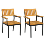 Costway - Patio Outdoor Dining Chair Set of 2 with Metal and Acacia Wood Frame