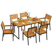 Costway - Patio Outdoor Dining Chair Set of 2 with Metal and Acacia Wood Frame