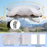 Costway - 6.5 FT Beach Umbrella with Fringe Outdoor Tassel Umbrella with Push Button Tilt-White
