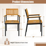 Costway - Patio Outdoor Dining Chair Set of 2 with Metal and Acacia Wood Frame