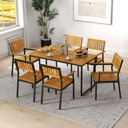 Costway - Patio Outdoor Dining Chair Set of 2 with Metal and Acacia Wood Frame