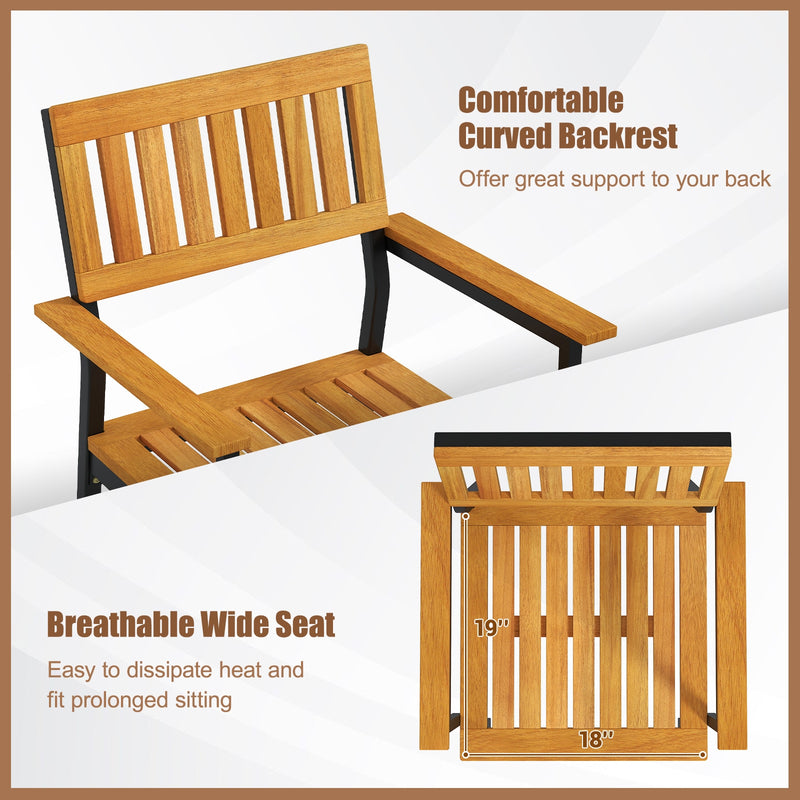 Costway - Patio Outdoor Dining Chair Set of 2 with Metal and Acacia Wood Frame