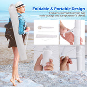 Costway - 6.5 FT Beach Umbrella with Fringe Outdoor Tassel Umbrella with Push Button Tilt-White