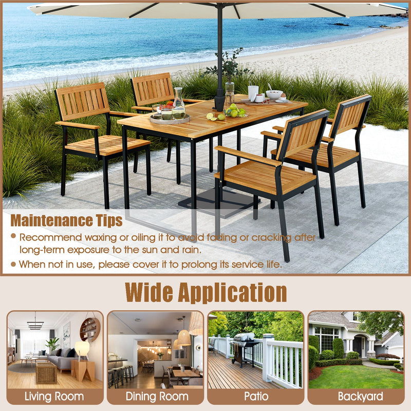 Costway - Patio Outdoor Dining Chair Set of 2 with Metal and Acacia Wood Frame