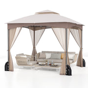 Costway - 10 X 10 FT Heavy-Duty Patio Gazebo with Netting Walls and 4 Sandbags-Khaki