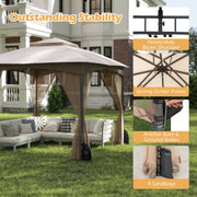 Costway - 10 X 10 FT Heavy-Duty Patio Gazebo with Netting Walls and 4 Sandbags-Khaki