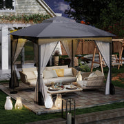 Costway - 10 X 10 FT Heavy-Duty Patio Gazebo with Netting Walls and 4 Sandbags-Gray