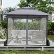 Costway - 10 X 10 FT Heavy-Duty Patio Gazebo with Netting Walls and 4 Sandbags-Gray