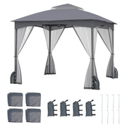 Costway - 10 X 10 FT Heavy-Duty Patio Gazebo with Netting Walls and 4 Sandbags-Gray