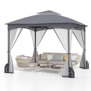 Costway - 10 X 10 FT Heavy-Duty Patio Gazebo with Netting Walls and 4 Sandbags-Gray