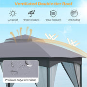 Costway - 10 X 10 FT Heavy-Duty Patio Gazebo with Netting Walls and 4 Sandbags-Gray