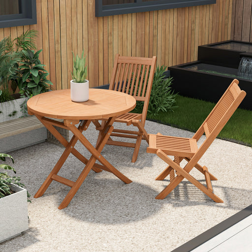 Costway - Outdoor Bistro Set with Slatted Seat and Tabletop for Backyard