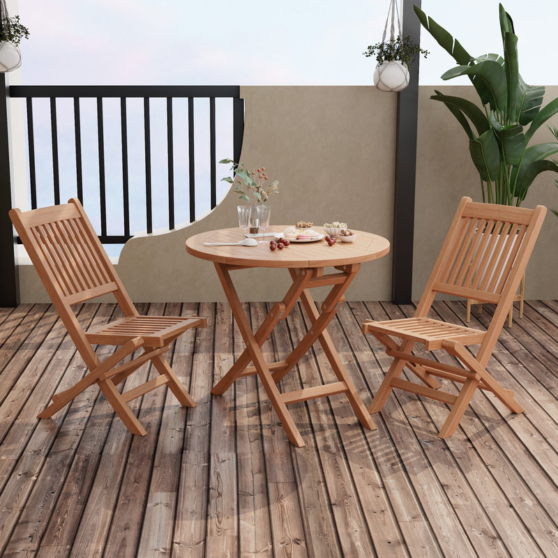 Costway - Outdoor Bistro Set with Slatted Seat and Tabletop for Backyard