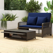 Costway - Patio Adjustable Wicker Daybed with 4-Level Backrest and Soft Cushions-Navy