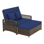 Costway - Patio Adjustable Wicker Daybed with 4-Level Backrest and Soft Cushions-Navy