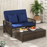 Costway - Patio Adjustable Wicker Daybed with 4-Level Backrest and Soft Cushions-Navy