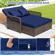 Costway - Patio Adjustable Wicker Daybed with 4-Level Backrest and Soft Cushions-Navy