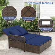 Costway - Patio Adjustable Wicker Daybed with 4-Level Backrest and Soft Cushions-Navy