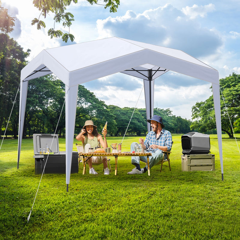 Costway - Pop up Canopy Tent with Portable Wheeled Bag 8 Stakes 4 Wind Ropes-White