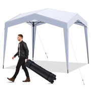 Costway - Pop up Canopy Tent with Portable Wheeled Bag 8 Stakes 4 Wind Ropes-White