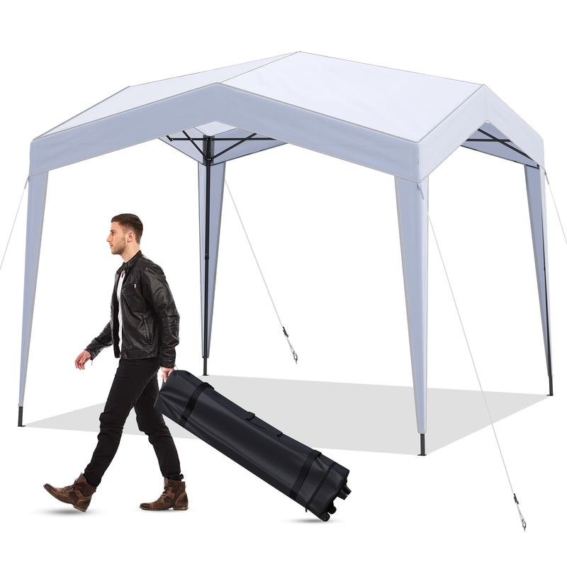 Costway - Pop up Canopy Tent with Portable Wheeled Bag 8 Stakes 4 Wind Ropes-White