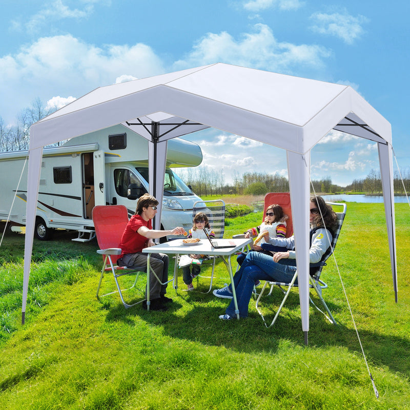Costway - Pop up Canopy Tent with Portable Wheeled Bag 8 Stakes 4 Wind Ropes-White