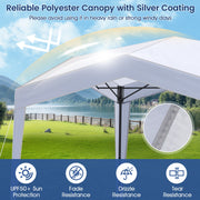 Costway - Pop up Canopy Tent with Portable Wheeled Bag 8 Stakes 4 Wind Ropes-White