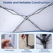 Costway - Pop up Canopy Tent with Portable Wheeled Bag 8 Stakes 4 Wind Ropes-White