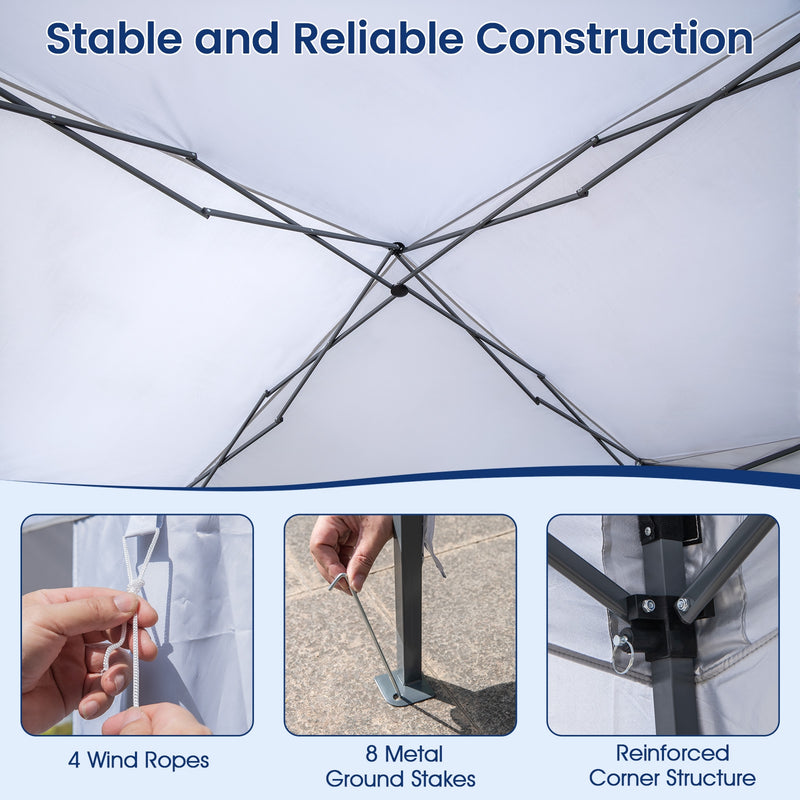 Costway - Pop up Canopy Tent with Portable Wheeled Bag 8 Stakes 4 Wind Ropes-White