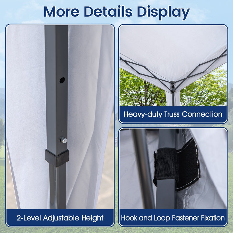 Costway - Pop up Canopy Tent with Portable Wheeled Bag 8 Stakes 4 Wind Ropes-White
